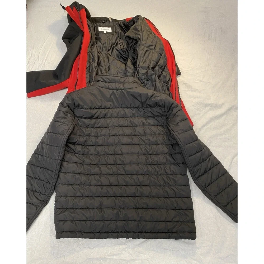 Calvin Klein 3-in-1‎ Jacket Red Black Hooded Coat Mens S Insulated